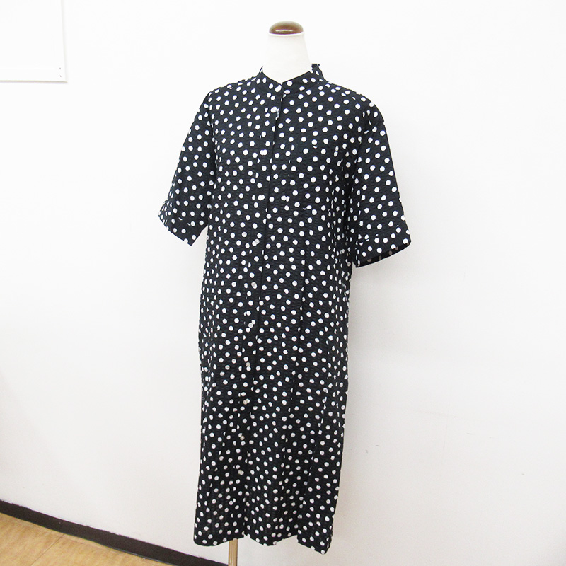 Parkes リップルドットバンドカラー５分袖ワンピース bk3/PY2522017